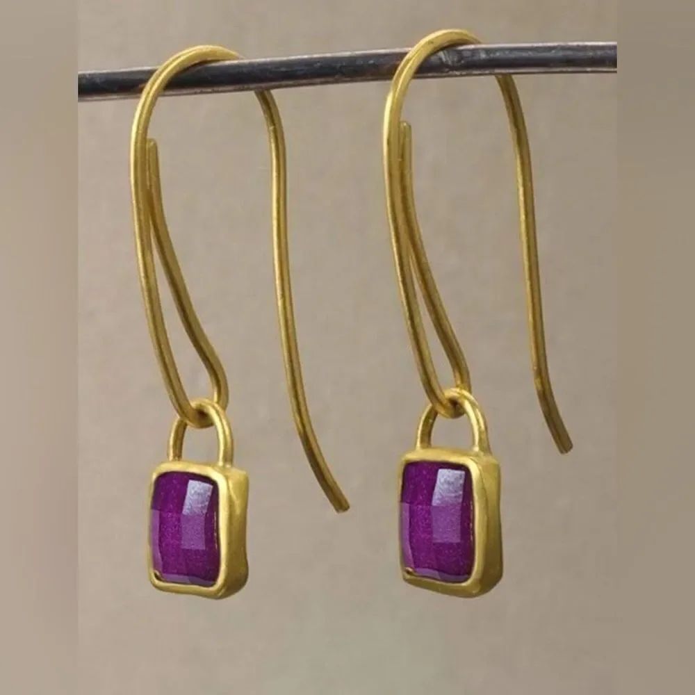 Elegant Gold and Purple Drop Earrings S955